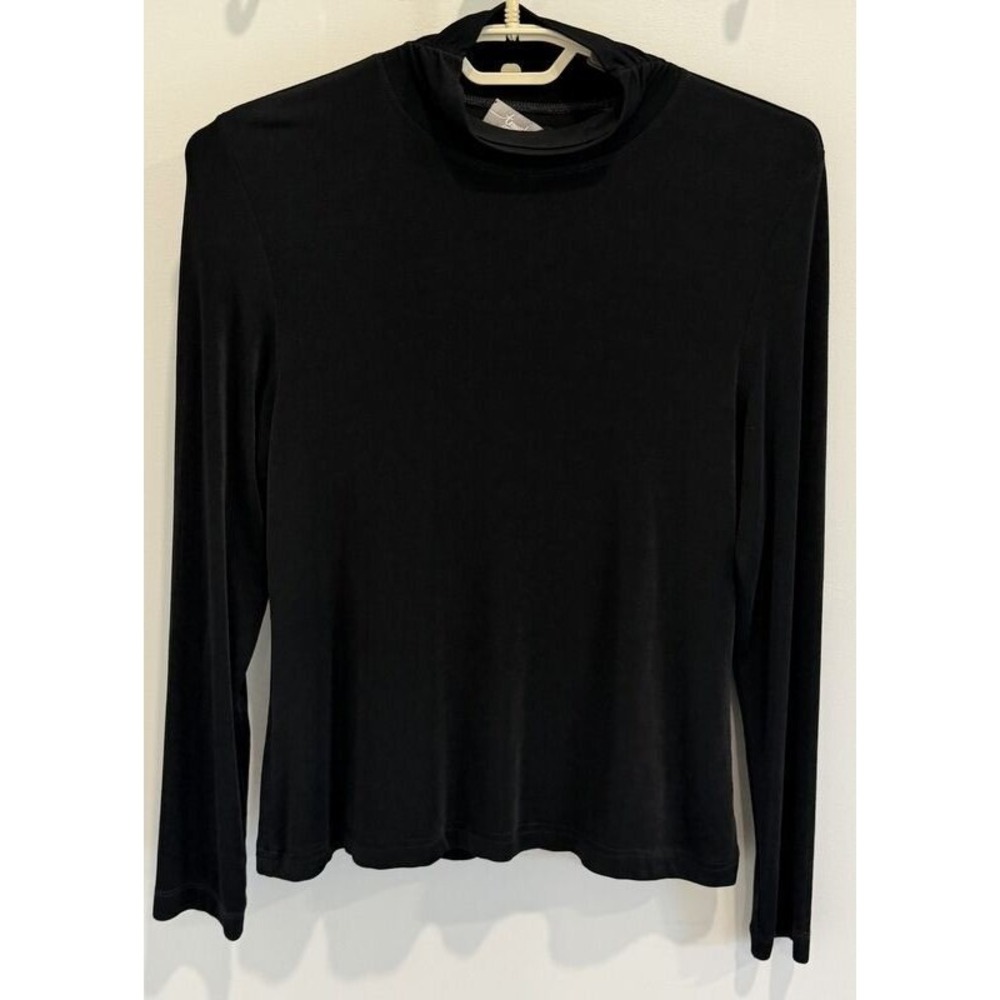 Chicos Travelers Collection Black Slinky Long Sleeve Turtleneck Size 1 M‎